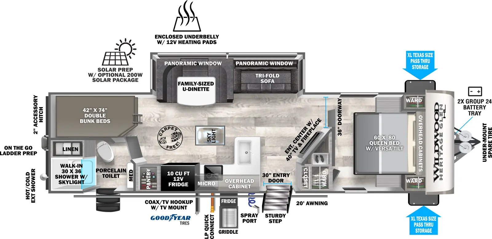 Heritage Glen Travel Trailers 26BHHL Floorplan